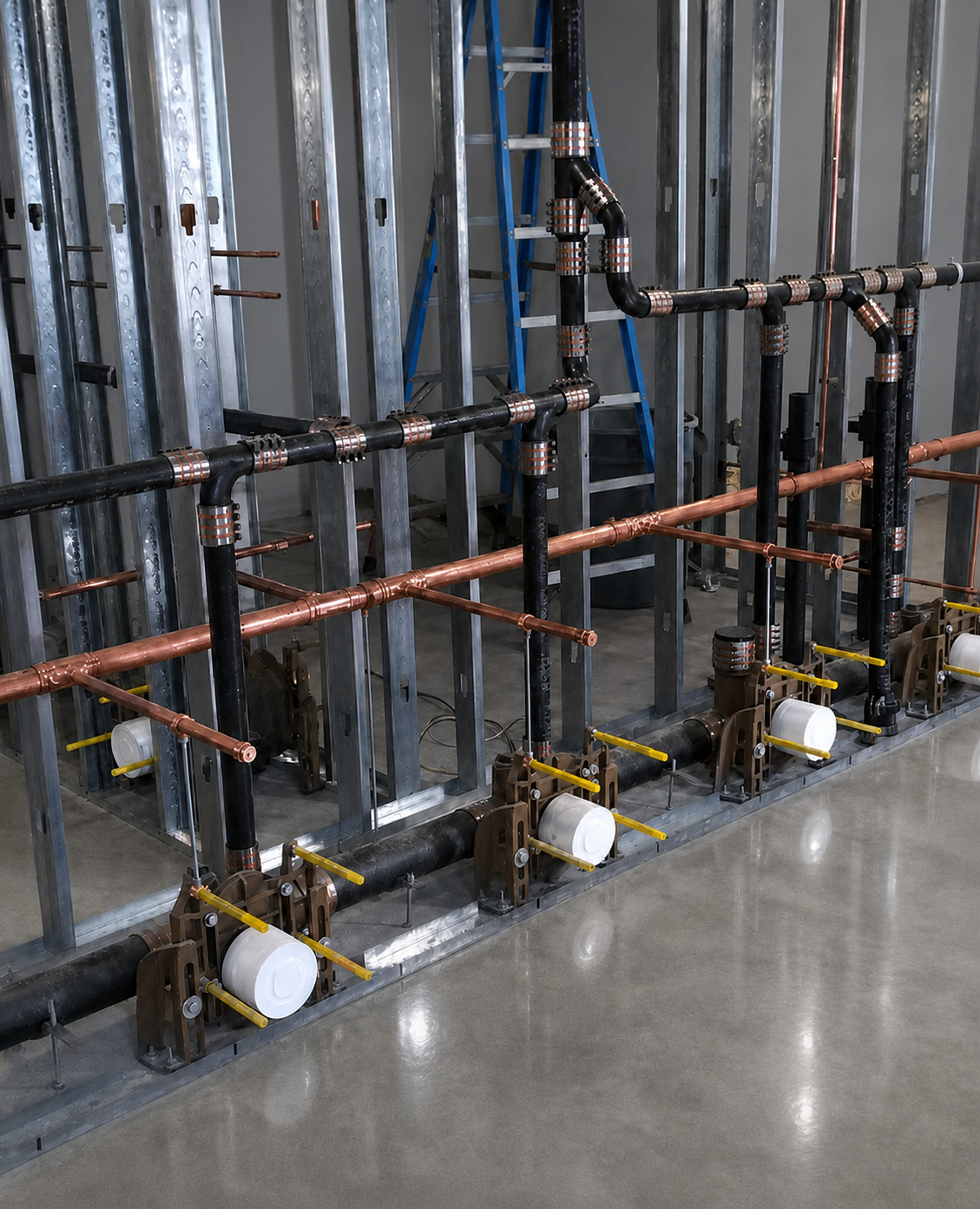 Commercial plumbing rough-in installation